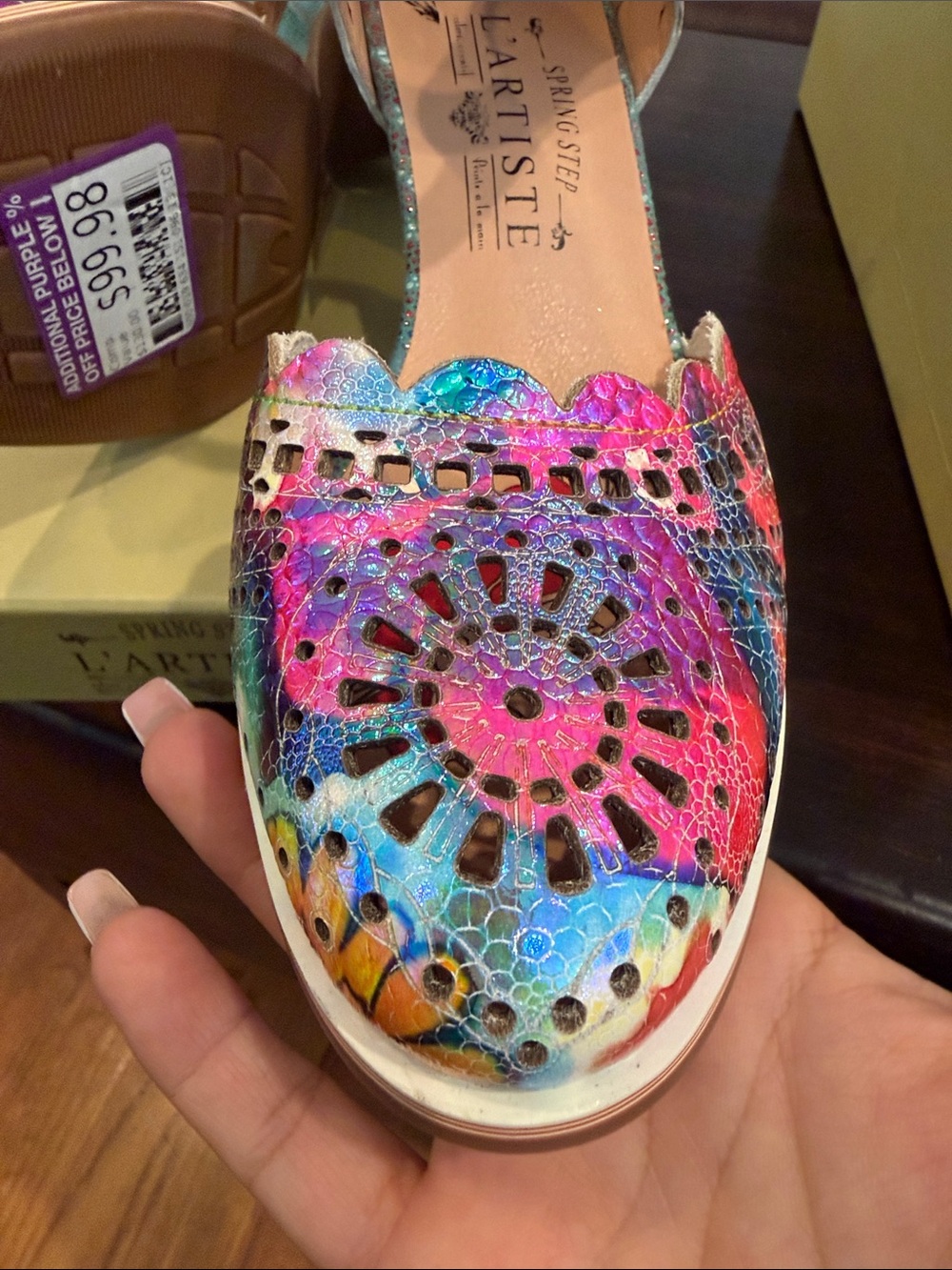 Multicolor Floral Cutout Mary Jane Heels - Women - Picture 5 of 6